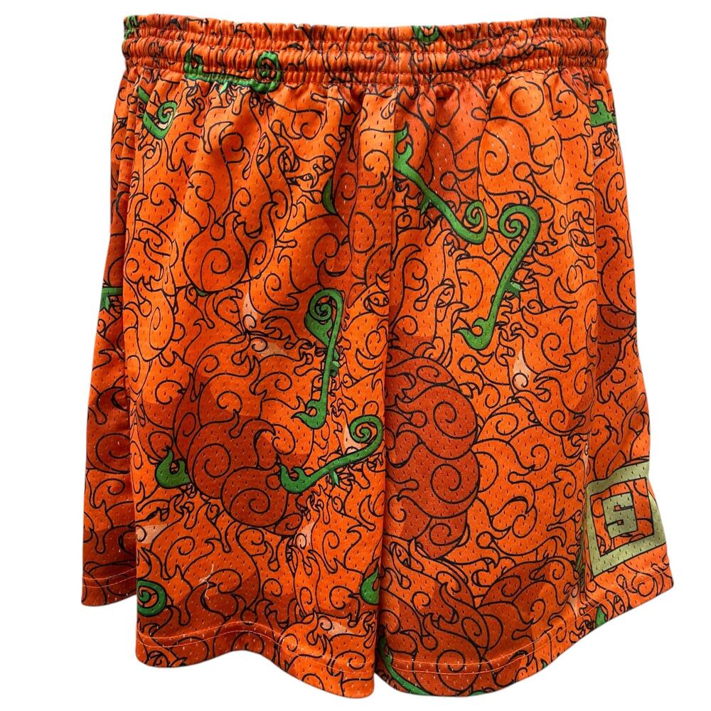 SMSLGHT Men’s Anime Flame Mesh Shorts Size M Orange Drawstring Athletic Casual